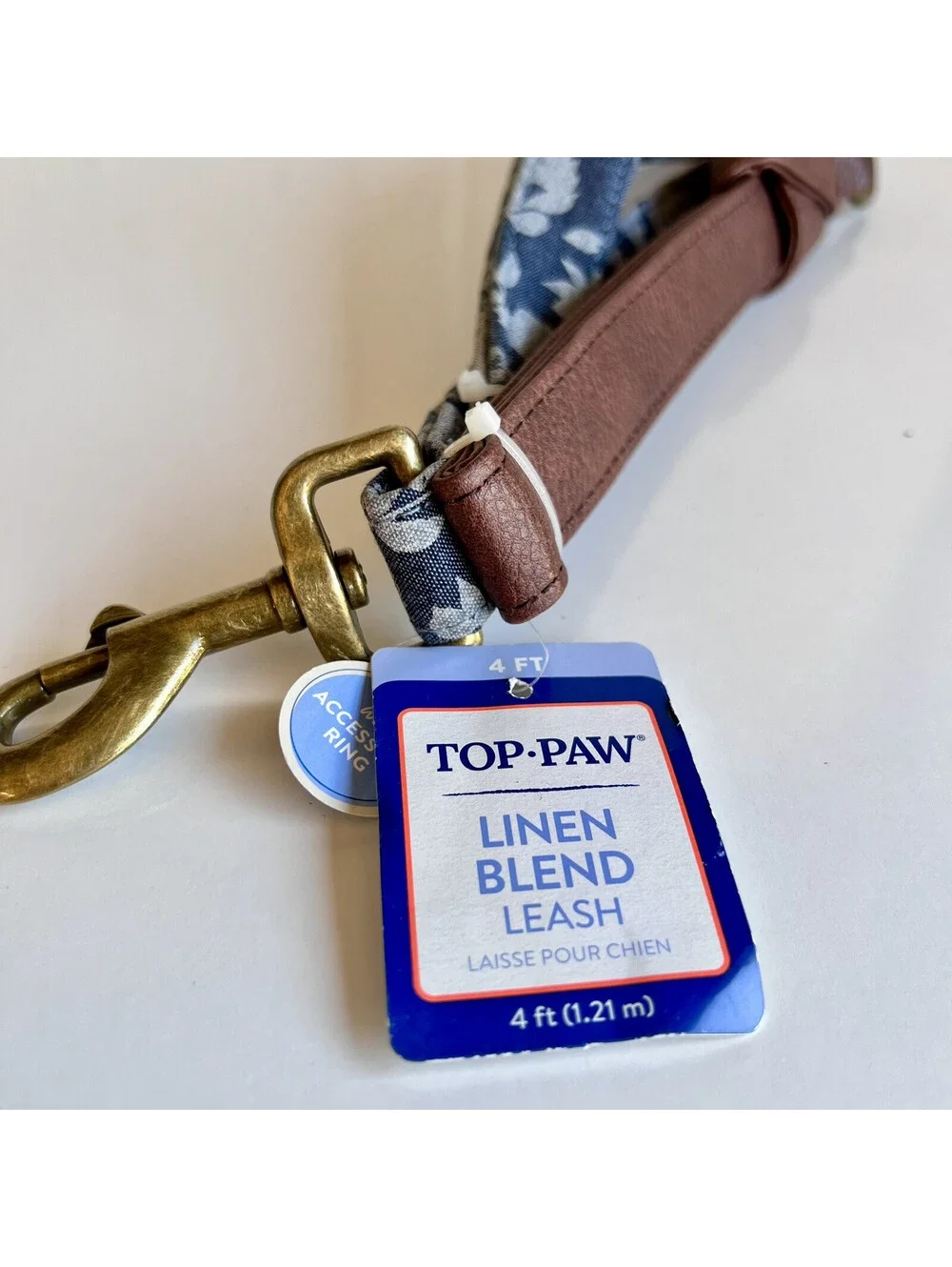 NEW Unisex Top Paw 4 Ft Leash Blue Floral Denim Linen Leather Handle Dog Puppy